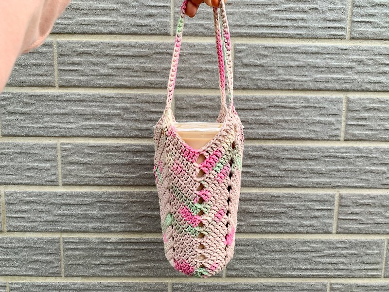 Hand-woven/beverage bag section dyed pink - Beverage Holders & Bags - Cotton & Hemp Pink