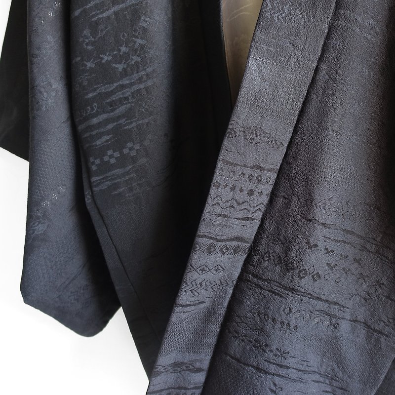 │Slowly│ Japanese antiques - light kimono long coat O29│ vintage. Retro. - Women's Casual & Functional Jackets - Polyester Black
