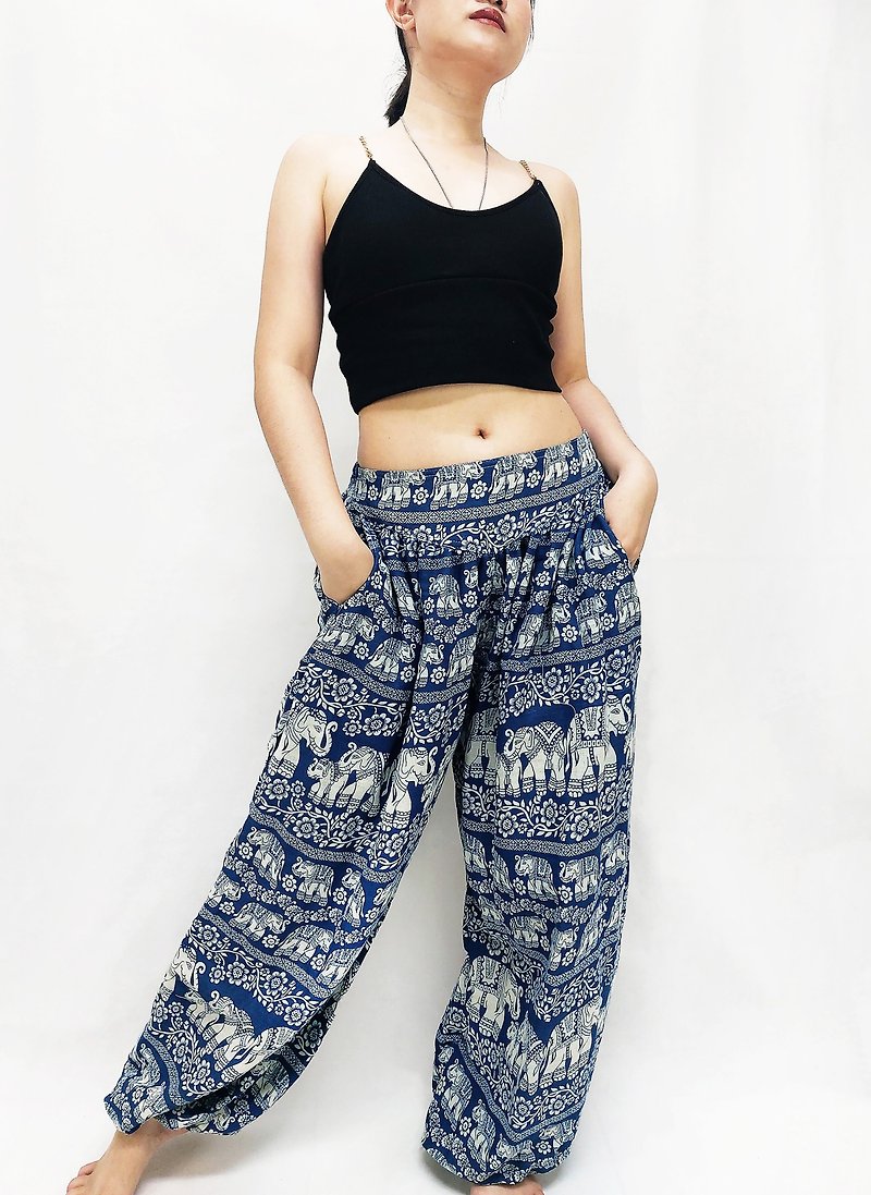 Thai Women Pants Aladdin Pants Maxi Pants Comfy Elephant Trouser White Blue - Women's Pants - Cotton & Hemp Blue