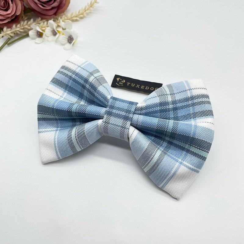 Cotton & Hemp Clothing & Accessories - Dog BowTie Sailor Bow - Dust Blue Tartan