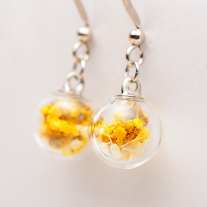 OMYWAY Handmade Dried Flower - Glass Globe - Earrings 1cm - ต่างหู - แก้ว สีเหลือง