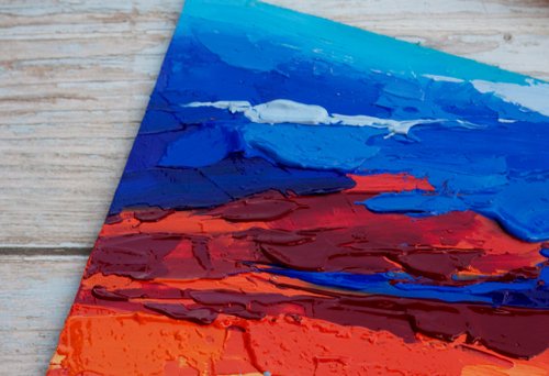 山日没絵画ネパールオリジナルアートヒマラヤアートワーク厚塗り