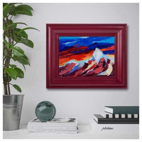 山日没絵画ネパールオリジナルアートヒマラヤアートワーク厚塗り