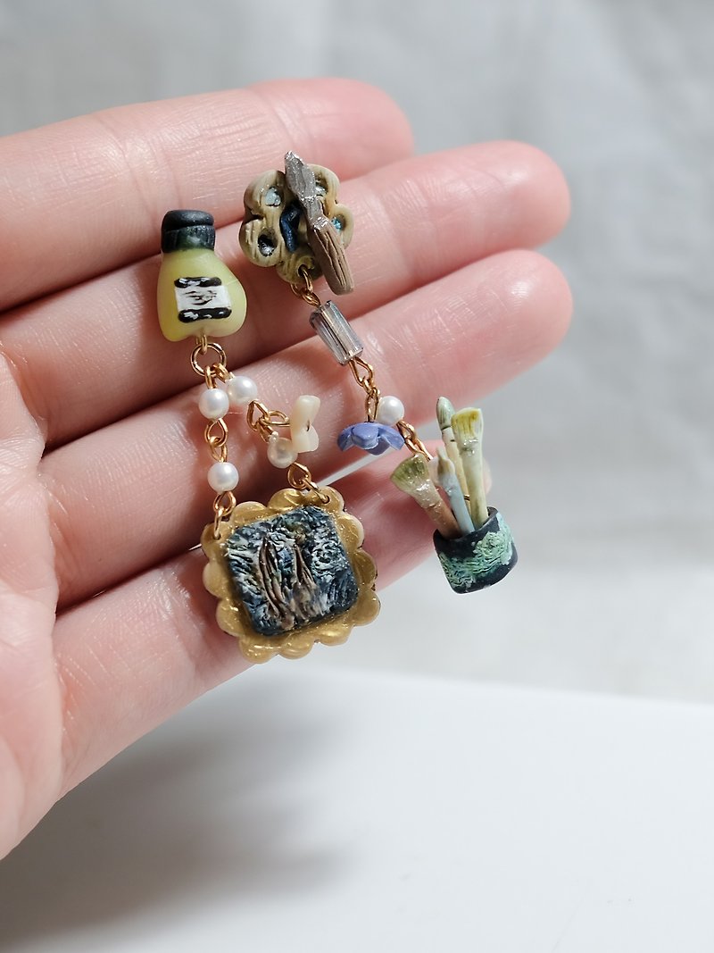 Van Gogh Starry Night soft clay earrings, ear pins and Clip-On - Earrings & Clip-ons - Clay 