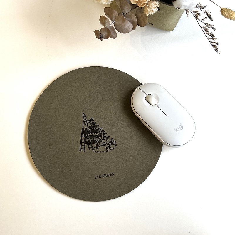 Xmas Vegan Leather Laser Engraved Mouse Pad- Christmas Tree Hanging Stars - Mouse Pads - Faux Leather Green