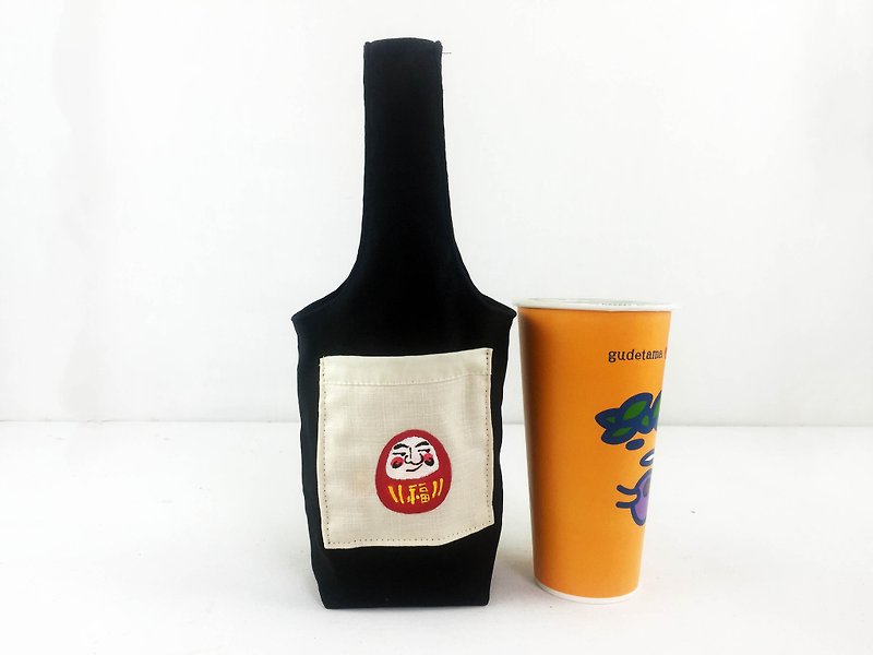 Fushen Dharma-elastic environmental protection beverage bag l water bottle bag [customizable Chinese and English names can be painted] - ถุงใส่กระติกนำ้ - ผ้าฝ้าย/ผ้าลินิน สีแดง