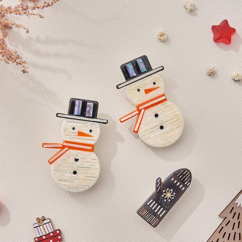 Snowman, Mother-of-pearl Brooch - เข็มกลัด - อะคริลิค ขาว