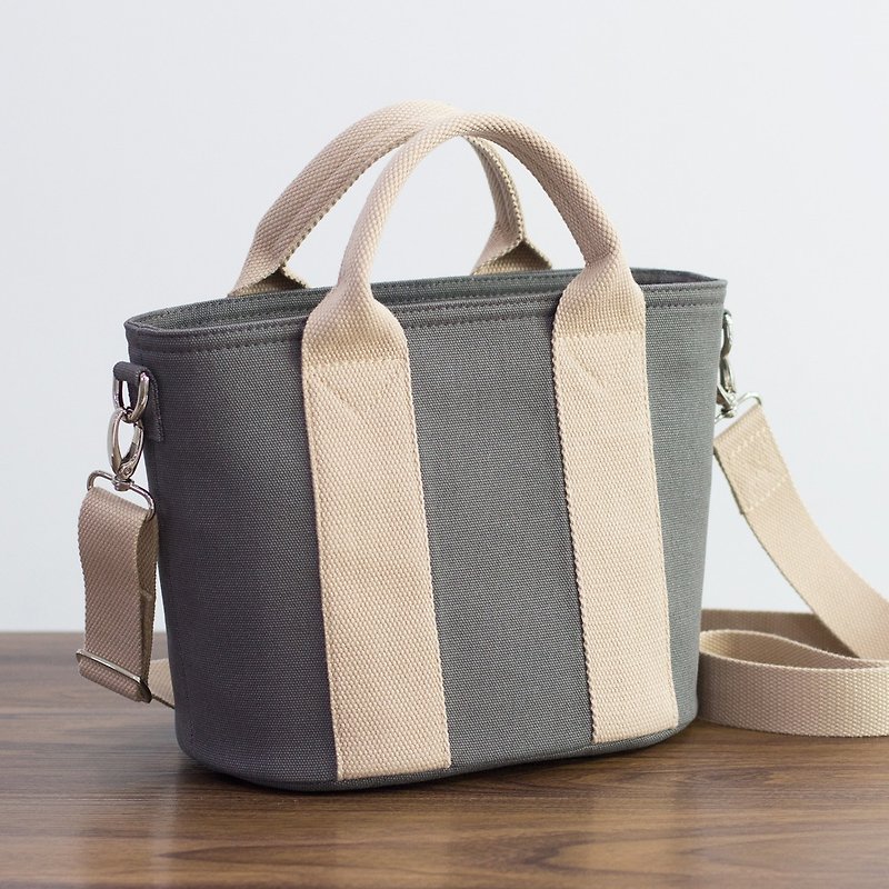 Classic canvas crossbody handheld tote bag, large capacity, color matching, 12 colors available - กระเป๋าแมสเซนเจอร์ - ผ้าฝ้าย/ผ้าลินิน สีเทา