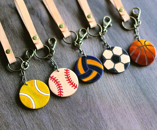 名入れ刻印】野球など各種球技 レザーキーホルダー/5種 誕生日