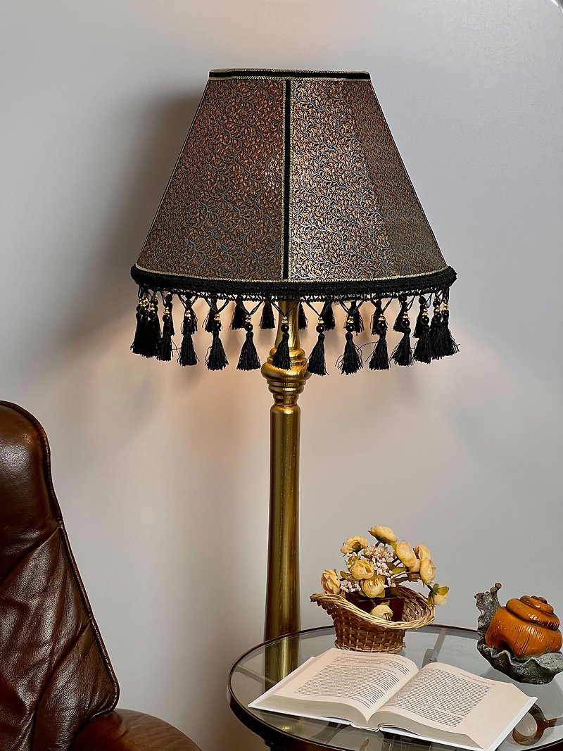 Victorian lampshade brocade silver-black with golden-orange embossed pattern - Lighting - Other Materials Black