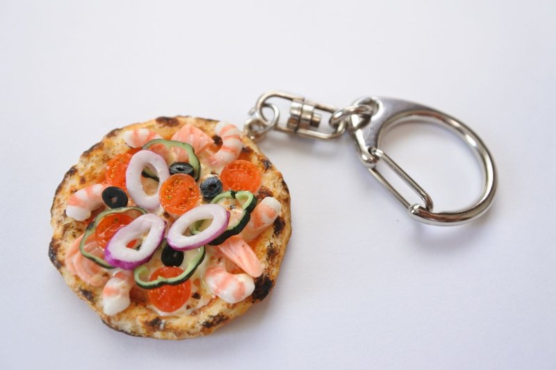 Miniature food,Seafood pizza key holder - Keychains - Clay Brown