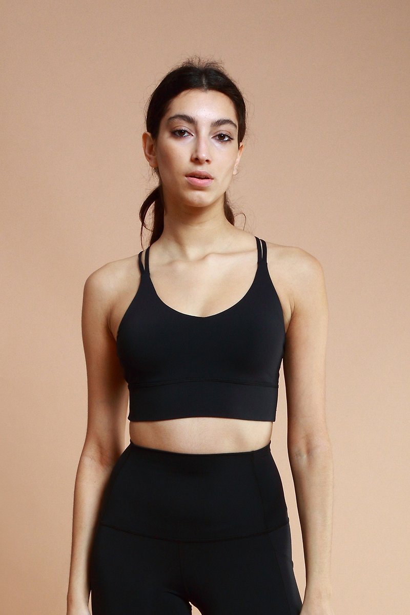 Simply V neck longline bra@Breathm-black - Women's Athletic Underwear - Polyester Black