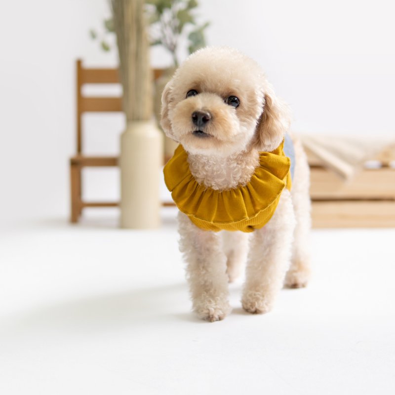 寵物衣 - Mustard Ruffles Dog Dress - 寵物衣服 - 棉．麻 卡其色