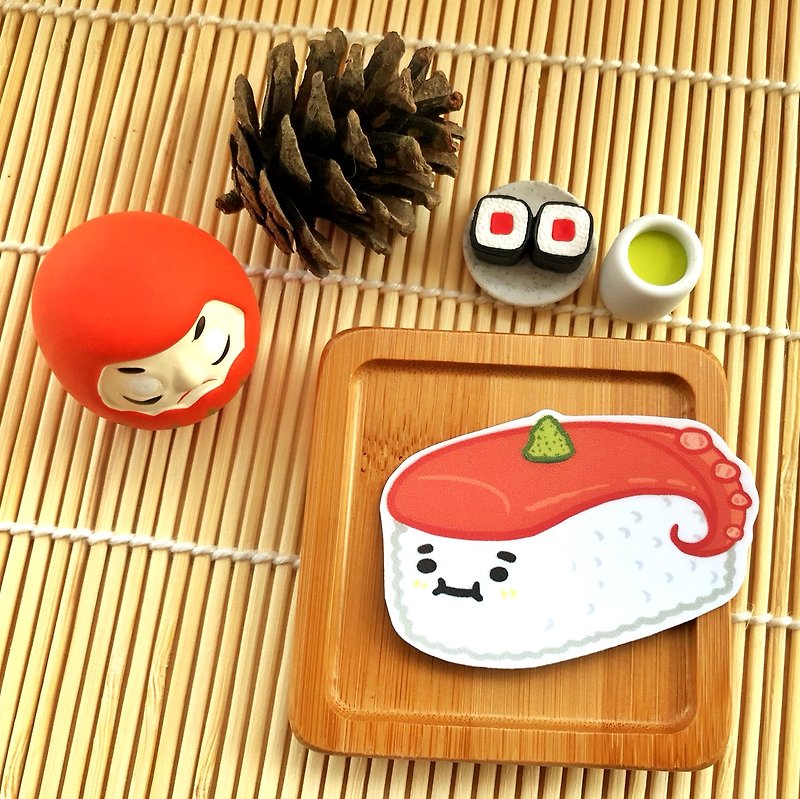 1212 Fun Design Funny Waterproof Sticker - Sushi Series - Octopus Nigiri Sushi - สติกเกอร์ - วัสดุกันนำ้ สีแดง