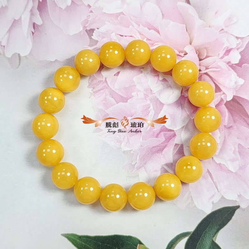 騰彪琥珀 天然琥珀蜜蠟 小年份氧化 雞油黃蜜蠟  精品單圈 手鍊 - 手鍊/手環 - 半寶石 橘色