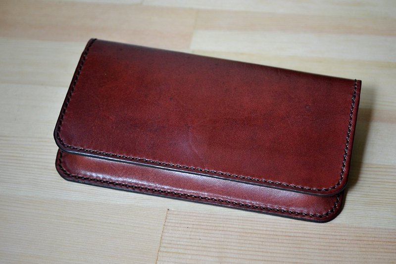 Real cowhide vegetable tanned leather hand-made mobile phone bag, wallet-style mobile phone bag, customized printing of English letters - Other - Genuine Leather Brown