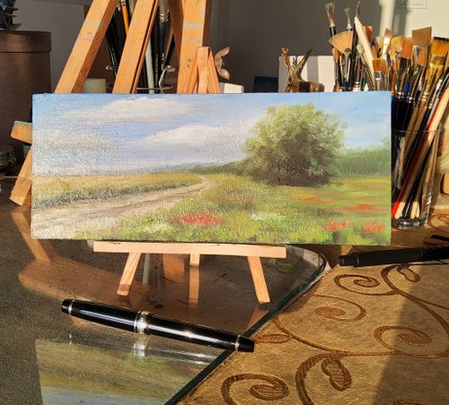 ★決算特価商品★ トスカーナの風景画 天使 12x16インチ 田園風景 オリジナル油絵 絵画