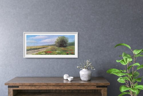 トスカーナの風景画 オリジナル油絵 田園風景 12x16インチ 天使