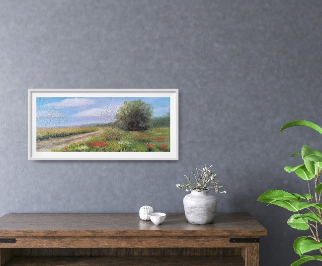 トスカーナの風景画 オリジナル油絵 田園風景 12x16インチ 天使