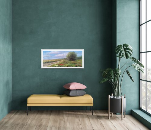 トスカーナの風景画 オリジナル油絵 田園風景 12x16インチ 天使