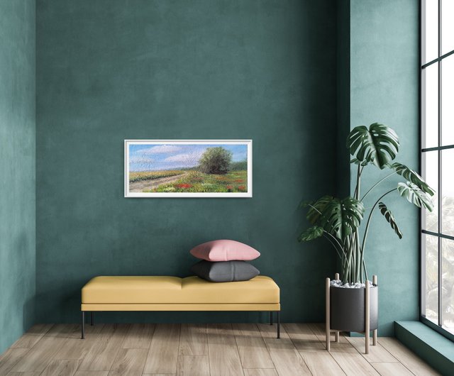 油絵トスカーナ風景 トスカーナの風景画 オリジナル油絵 田園風景 12x16インチ 天使