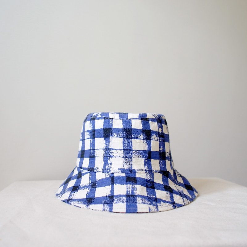 深藍筆刷 手工漁夫帽 - 帽子 - 棉．麻 藍色