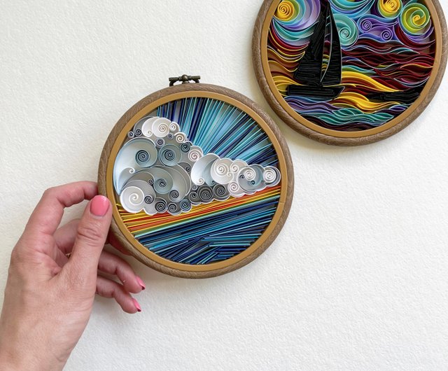 Paper painting, Quilling Art, Picture in embroidery hoop