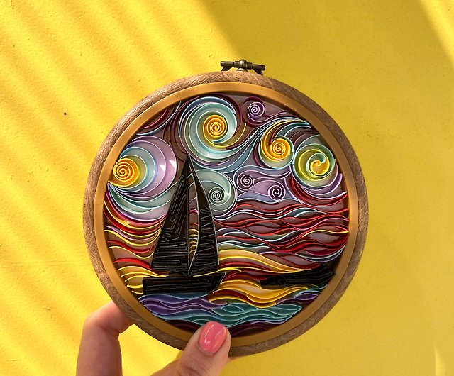 Paper painting, Quilling Art, Picture in embroidery hoop