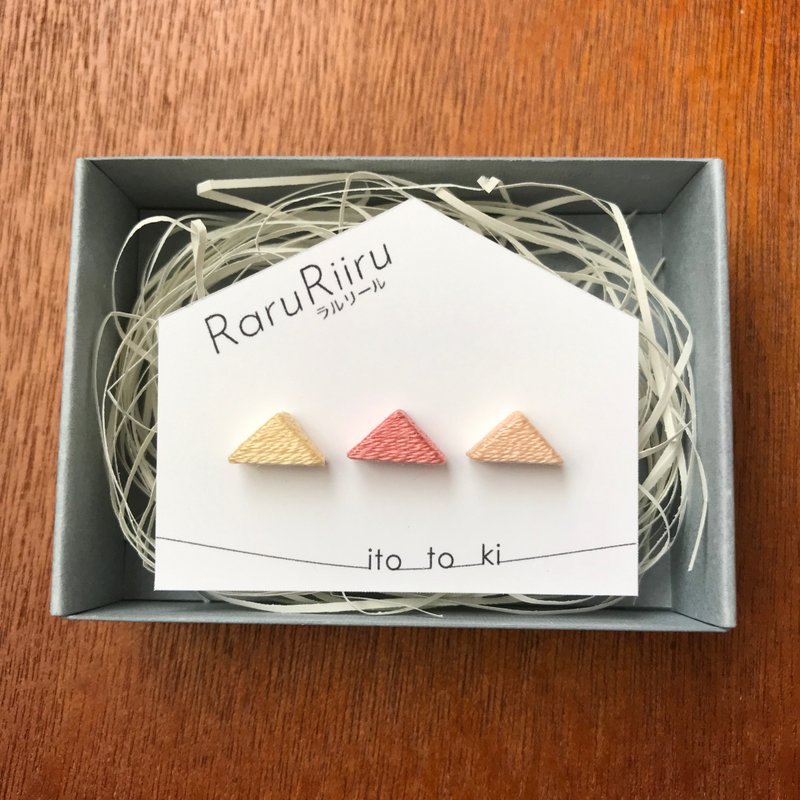 triangle, thread, cypress, orange, cute - Earrings & Clip-ons - Wood Orange