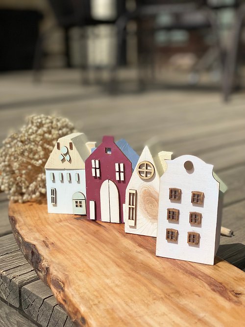 Village Story Set of 9 Miniature Painting Kit for Kids, Tiny House Wood Painting Nordic Decor