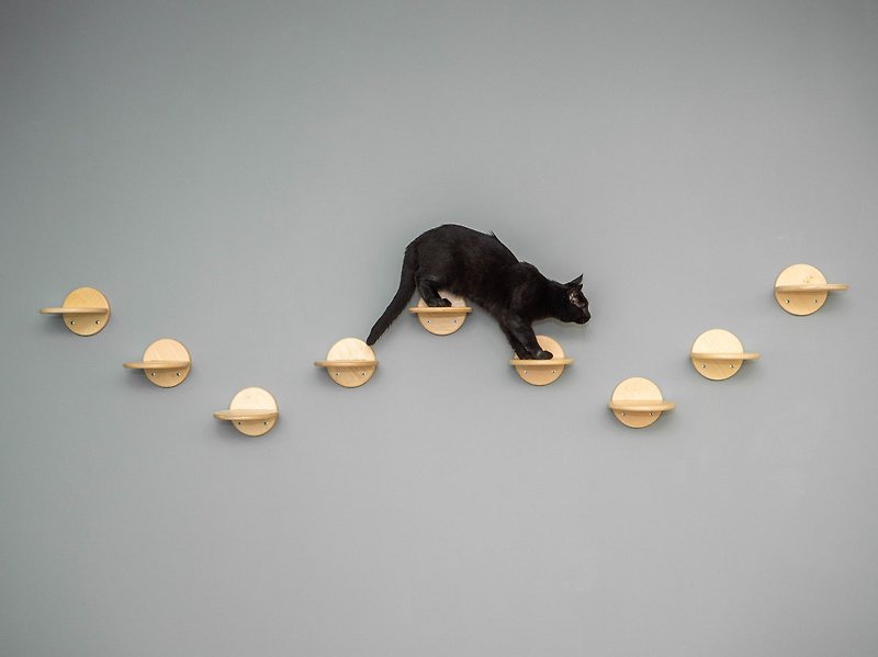 SET of Floating Cat Climbing Shelves Minimalistic Wooden Pet Furniture - 貓跳台/貓抓板 - 木頭 