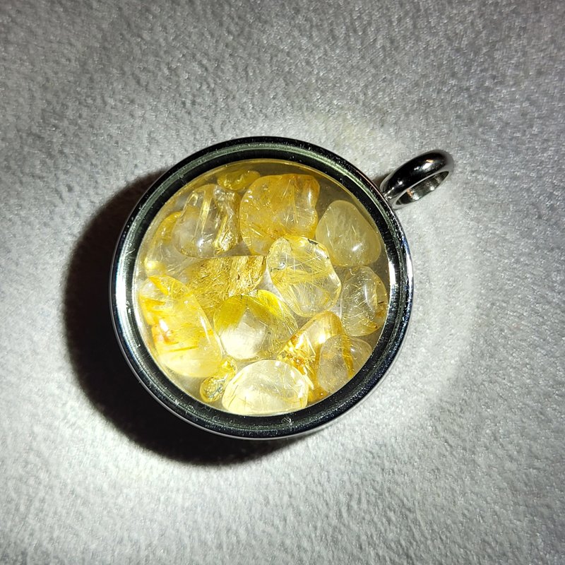•寶藏•  鈦晶/金髮晶 水晶寶盒 水晶吊墜 - 項鍊 - 水晶 金色