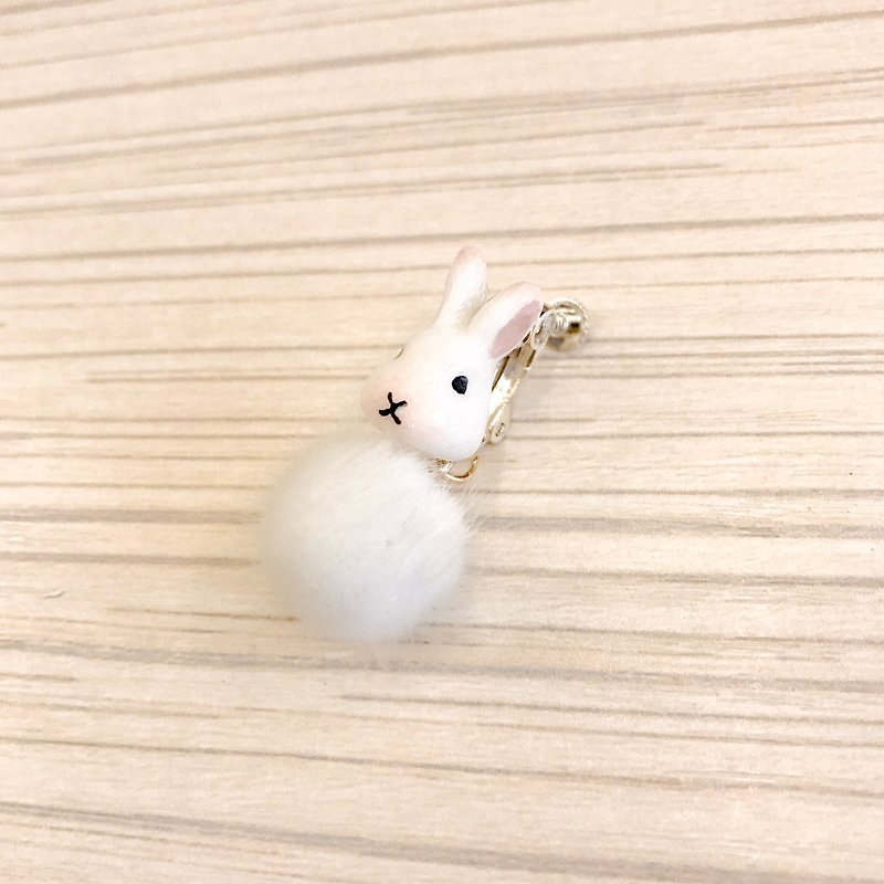小兔子耳夾 耳飾 - 耳環/耳夾 - 黏土 白色