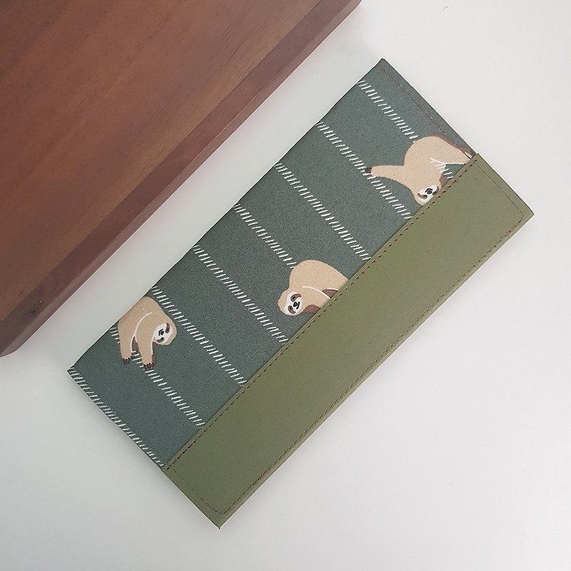 樹懶 韓國布 水洗牛皮紙夾 長夾 錢包 - 銀包 - 紙 綠色