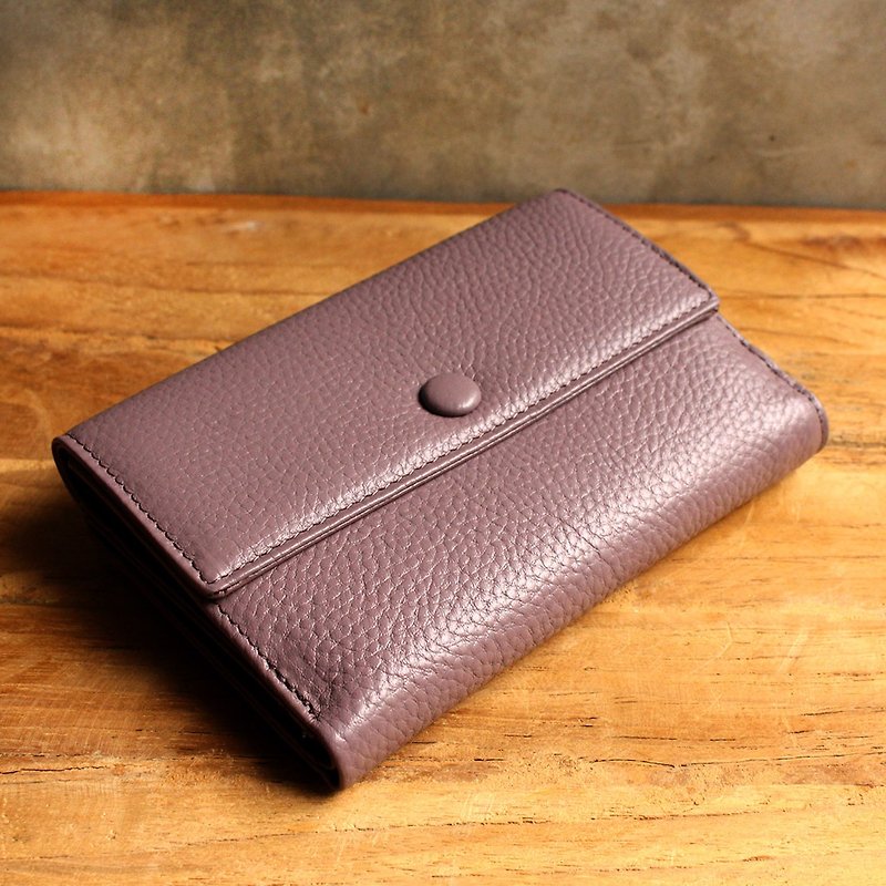 Leather Wallet - Melody - สีม่วงอ่อน (Genuine Cow Leather) / Black / 錢包 / 皮包 - กระเป๋าสตางค์ - หนังแท้ สีม่วง