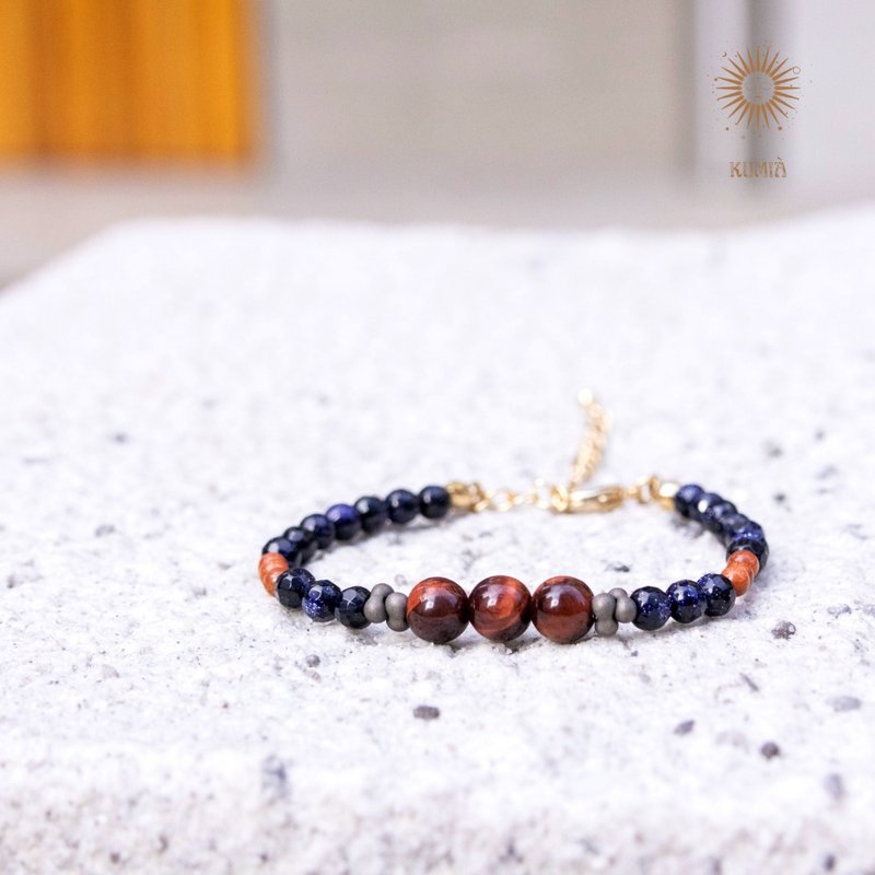 【Scottish Hunting】Red Tigerite, Blue Sandstone & Goldstone Bracelet - Bracelets - Crystal Khaki