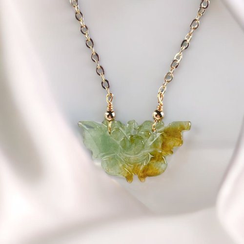 瓔珞珠寶盒 E.L.Jewelry Box 冰種飄黃翡翡翠蝴蝶項鍊 14K包金 | 天然緬甸玉A貨翡翠 | 送禮