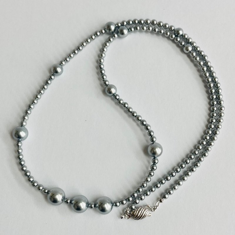 Shell pearl design matinee necklace/3mm approx. 61cm/gray/R/made in Japan - สร้อยคอ - เปลือกหอย สีเทา