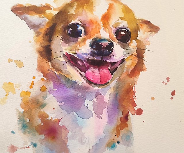 チワワの水彩画カラフルな動物アート小型犬のイラストペットアート 