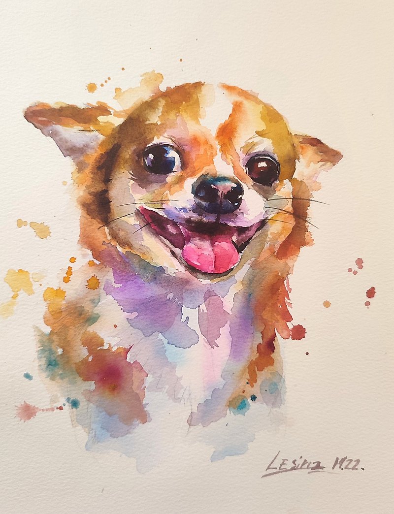 其他材質 壁貼/牆壁裝飾 - Chihuahua Watercolor Painting Colorful Animal Art Small Dog Illustration Pet Art