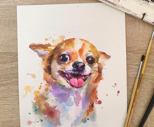 チワワの水彩画カラフルな動物アート小型犬のイラストペットアート 