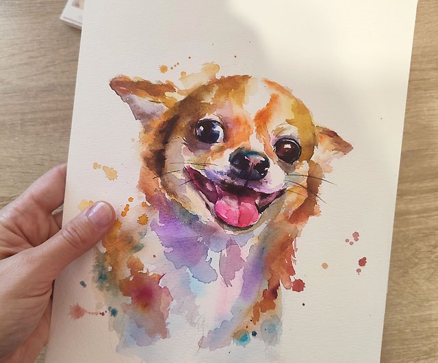 チワワの水彩画カラフルな動物アート小型犬のイラストペットアート