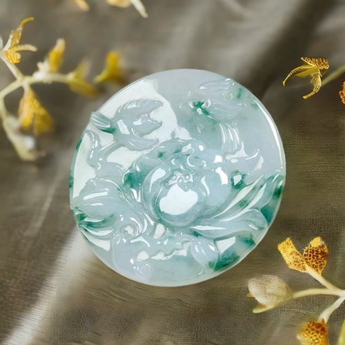 瓔珞翡翠 冰種飄花翡翠巧雕鳥語花香項鍊 | 天然緬甸玉翡翠A貨 | 送禮