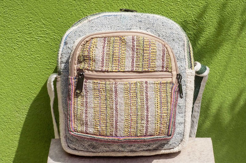 Natural Handwoven Cloth Crossbody Backpack Backpack Shoulder Bag Mobile Bag Travel Bag - Moroccan Desert Stripes - กระเป๋าแมสเซนเจอร์ - ผ้าฝ้าย/ผ้าลินิน หลากหลายสี