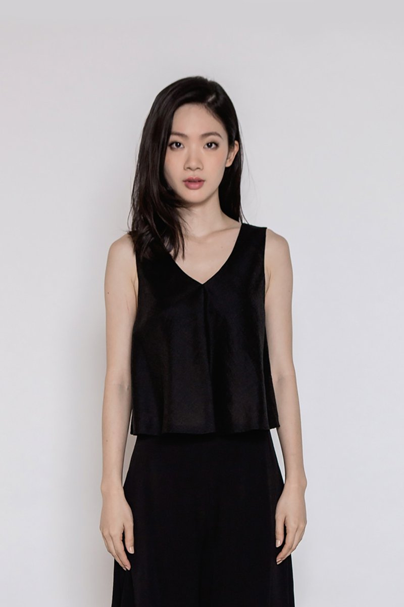 漫舞時光搖曳V領背心 Slow Dance V neck Tank Top - 背心/無袖上衣 - 其他人造纖維 黑色