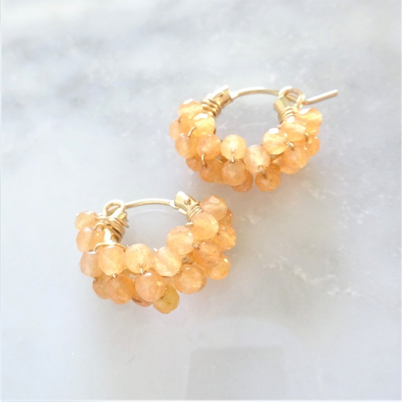 14kgf*Orange Aventurine pavé pierced earring / earring - Earrings & Clip-ons - Gemstone Orange