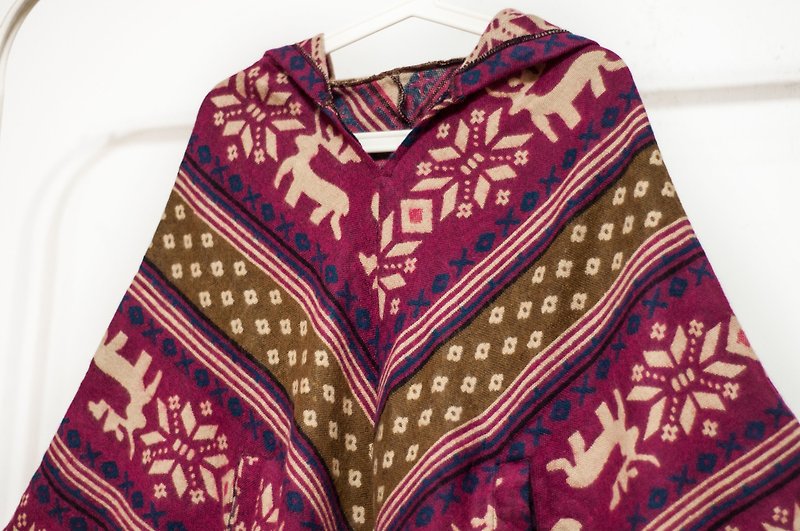Indian Ethnic Fringe Cloak / Bohemian Cape Cloak / Wool Hooded Cloak - Pink Snowflake - Knit Scarves & Wraps - Wool Multicolor