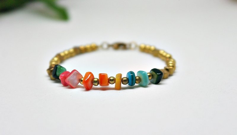 X natural stone bracelet Bronze button color sea _ - Bracelets - Gemstone Multicolor