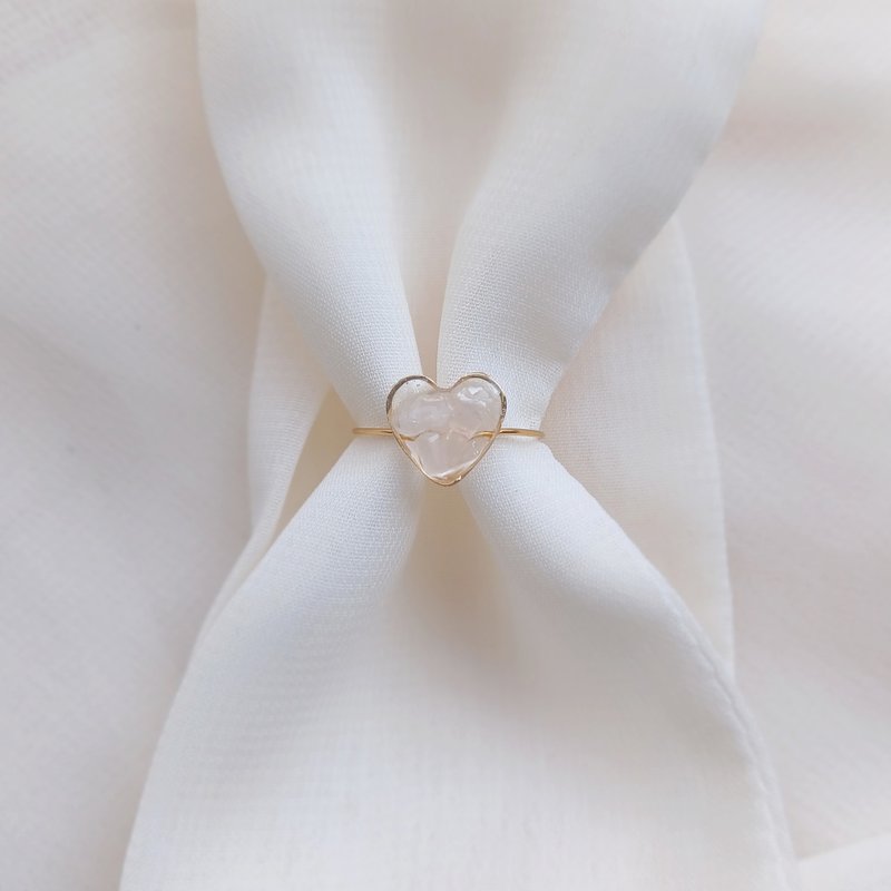 petit heart ring 天然石のハートリング NO.01 ( ローズクォーツ・フリーサイズ ) - 戒指 - 石頭 粉紅色