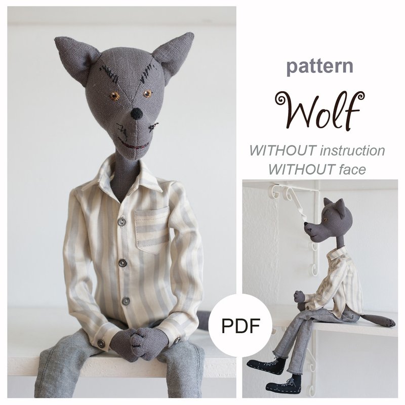 Doll wolf sewing pattern without instruction - making stuffed animal toy - 其他數位商品 - 其他材質 